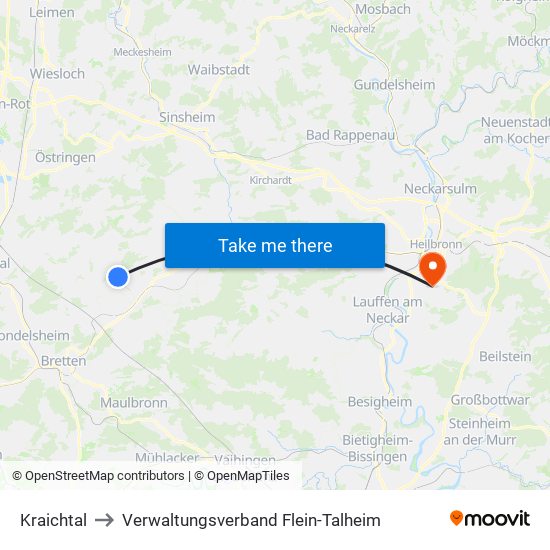 Kraichtal to Verwaltungsverband Flein-Talheim map