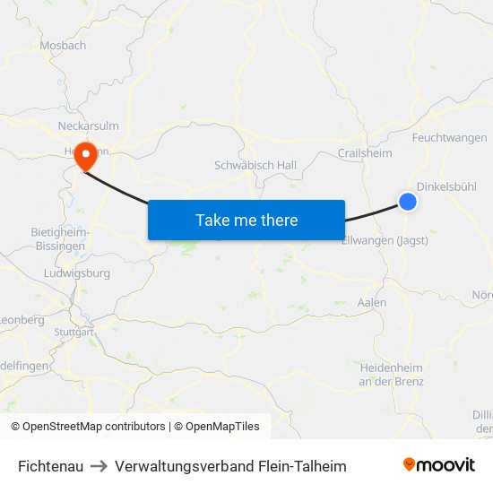 Fichtenau to Verwaltungsverband Flein-Talheim map