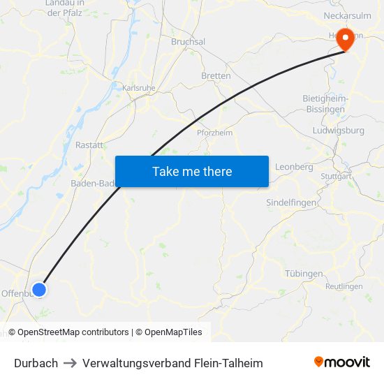 Durbach to Verwaltungsverband Flein-Talheim map