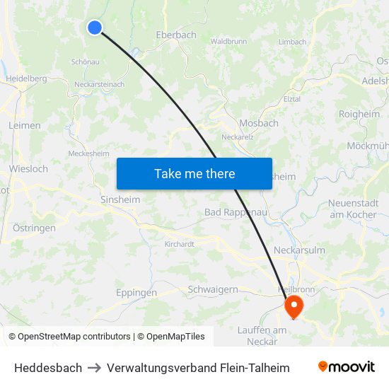 Heddesbach to Verwaltungsverband Flein-Talheim map