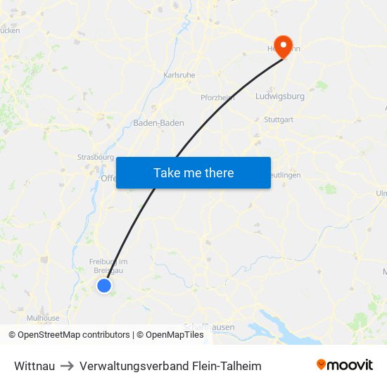 Wittnau to Verwaltungsverband Flein-Talheim map