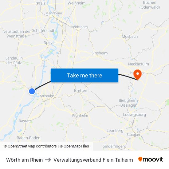 Wörth am Rhein to Verwaltungsverband Flein-Talheim map