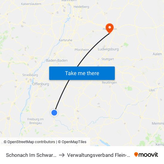 Schonach Im Schwarzwald to Verwaltungsverband Flein-Talheim map