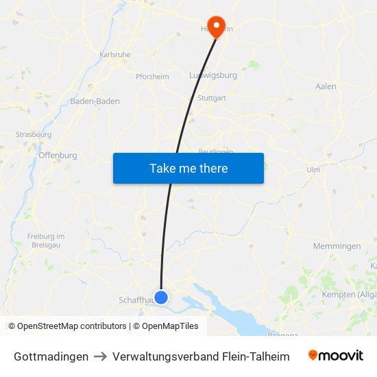 Gottmadingen to Verwaltungsverband Flein-Talheim map