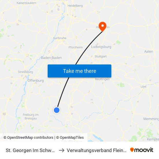 St. Georgen Im Schwarzwald to Verwaltungsverband Flein-Talheim map