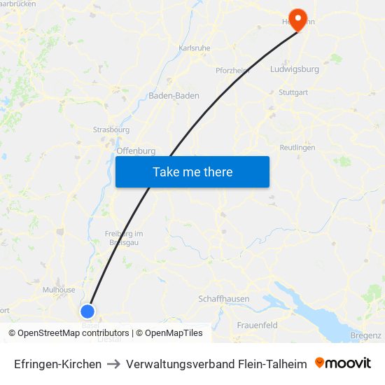 Efringen-Kirchen to Verwaltungsverband Flein-Talheim map