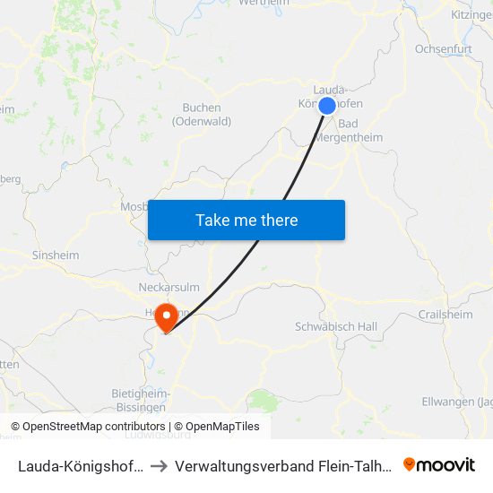 Lauda-Königshofen to Verwaltungsverband Flein-Talheim map