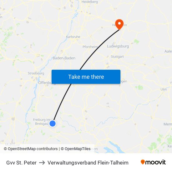 Gvv St. Peter to Verwaltungsverband Flein-Talheim map