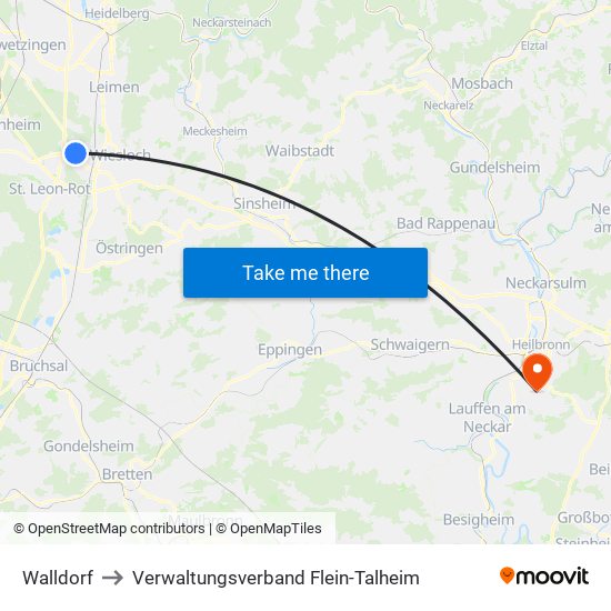 Walldorf to Verwaltungsverband Flein-Talheim map
