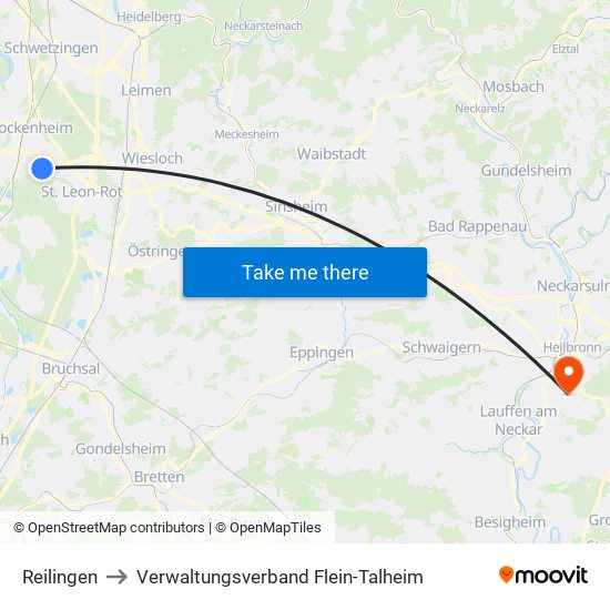 Reilingen to Verwaltungsverband Flein-Talheim map