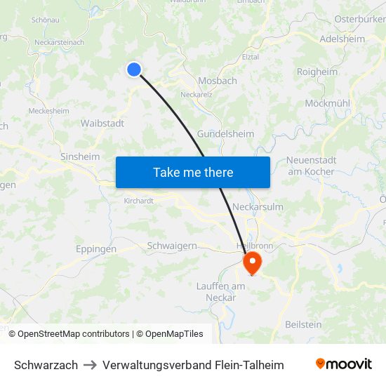 Schwarzach to Verwaltungsverband Flein-Talheim map