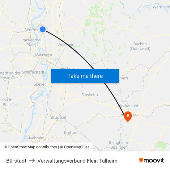 Bürstadt to Verwaltungsverband Flein-Talheim map