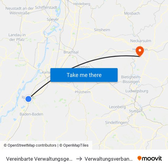 Vereinbarte Verwaltungsgemeinschaft Rastatt to Verwaltungsverband Flein-Talheim map