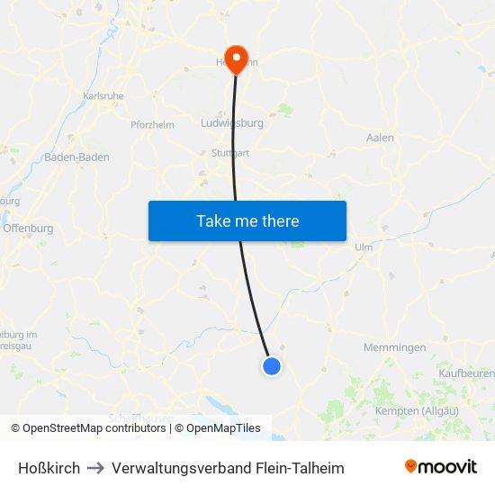 Hoßkirch to Verwaltungsverband Flein-Talheim map