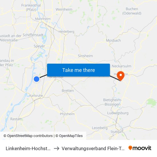 Linkenheim-Hochstetten to Verwaltungsverband Flein-Talheim map