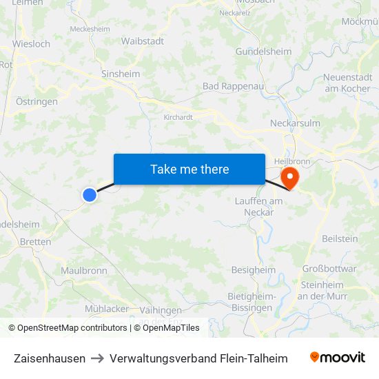 Zaisenhausen to Verwaltungsverband Flein-Talheim map