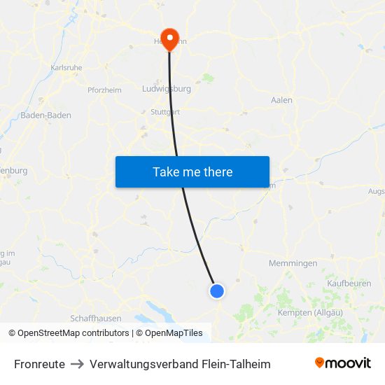 Fronreute to Verwaltungsverband Flein-Talheim map