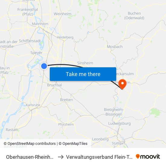 Oberhausen-Rheinhausen to Verwaltungsverband Flein-Talheim map