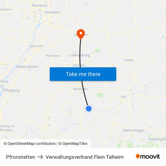 Pfronstetten to Verwaltungsverband Flein-Talheim map