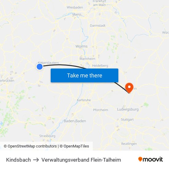 Kindsbach to Verwaltungsverband Flein-Talheim map