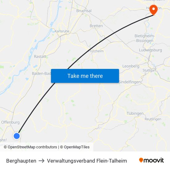 Berghaupten to Verwaltungsverband Flein-Talheim map