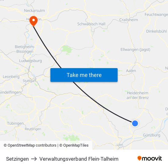 Setzingen to Verwaltungsverband Flein-Talheim map