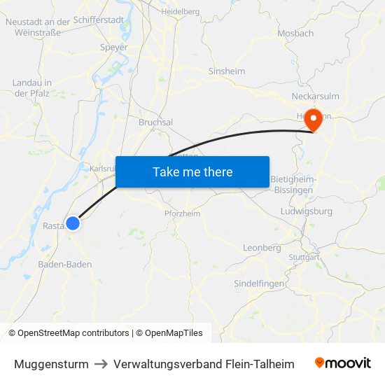 Muggensturm to Verwaltungsverband Flein-Talheim map