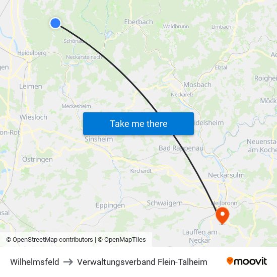 Wilhelmsfeld to Verwaltungsverband Flein-Talheim map