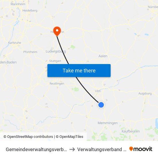 Gemeindeverwaltungsverband Dietenheim to Verwaltungsverband Flein-Talheim map