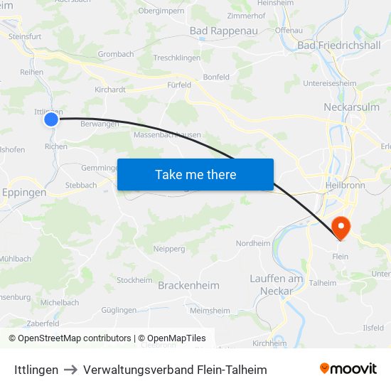 Ittlingen to Verwaltungsverband Flein-Talheim map