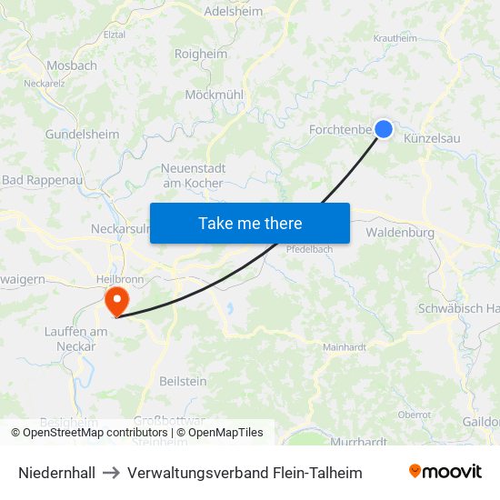 Niedernhall to Verwaltungsverband Flein-Talheim map