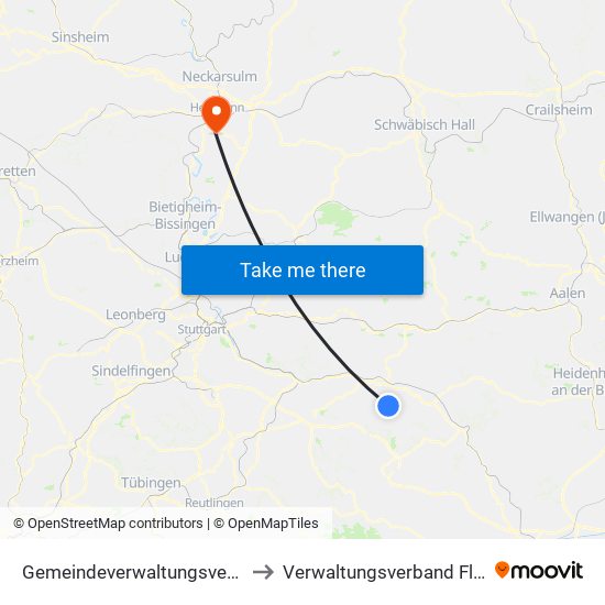 Gemeindeverwaltungsverband Voralb to Verwaltungsverband Flein-Talheim map