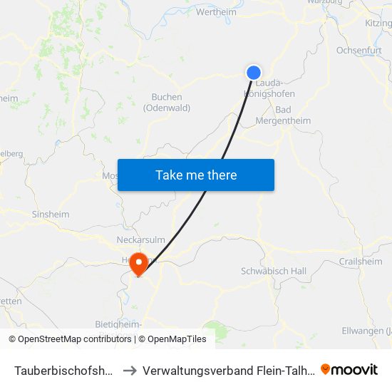Tauberbischofsheim to Verwaltungsverband Flein-Talheim map