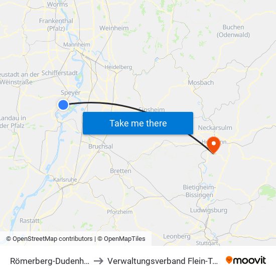 Römerberg-Dudenhofen to Verwaltungsverband Flein-Talheim map