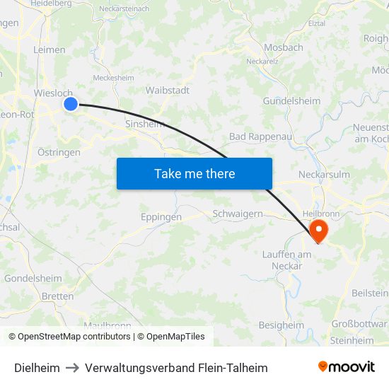 Dielheim to Verwaltungsverband Flein-Talheim map