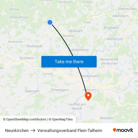 Neunkirchen to Verwaltungsverband Flein-Talheim map