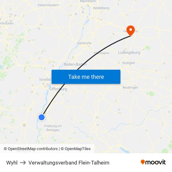 Wyhl to Verwaltungsverband Flein-Talheim map