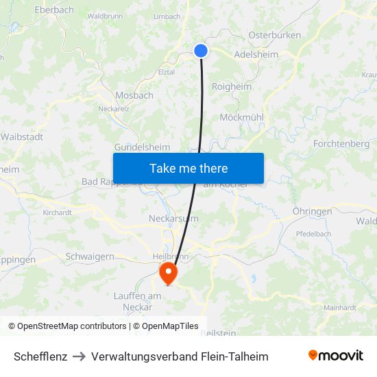 Schefflenz to Verwaltungsverband Flein-Talheim map