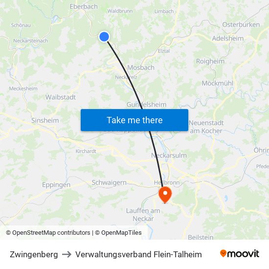Zwingenberg to Verwaltungsverband Flein-Talheim map