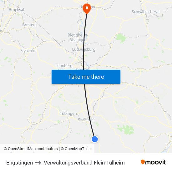 Engstingen to Verwaltungsverband Flein-Talheim map