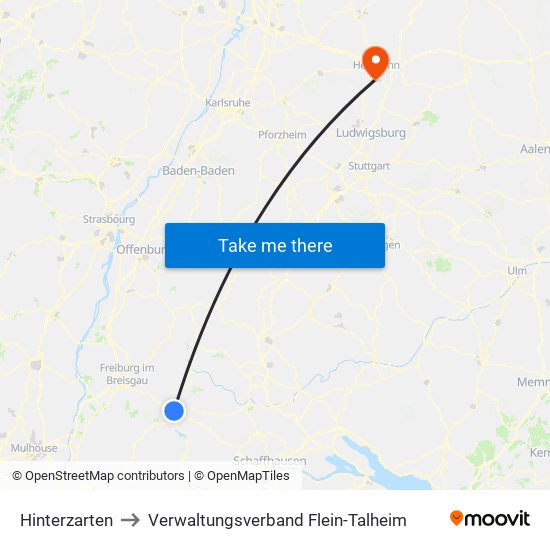 Hinterzarten to Verwaltungsverband Flein-Talheim map