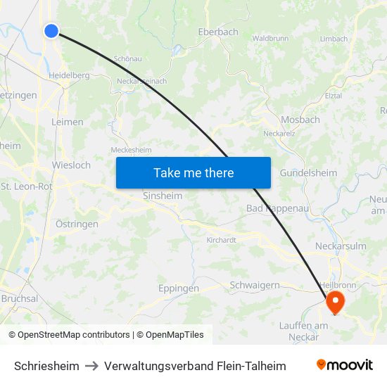 Schriesheim to Verwaltungsverband Flein-Talheim map