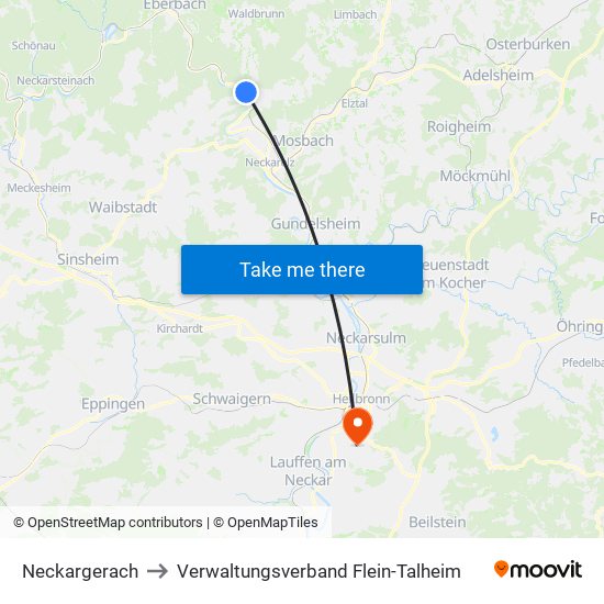 Neckargerach to Verwaltungsverband Flein-Talheim map