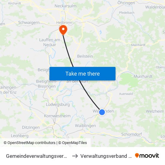 Gemeindeverwaltungsverband Winnenden to Verwaltungsverband Flein-Talheim map