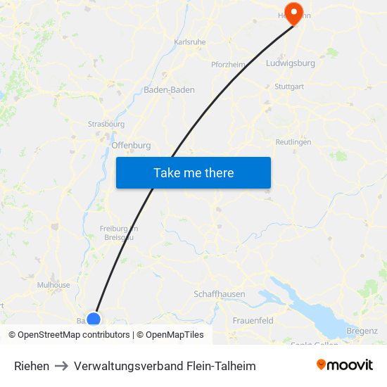 Riehen to Verwaltungsverband Flein-Talheim map