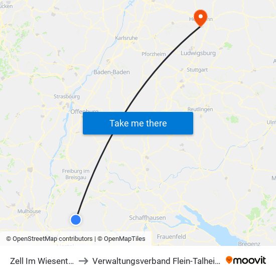 Zell Im Wiesental to Verwaltungsverband Flein-Talheim map