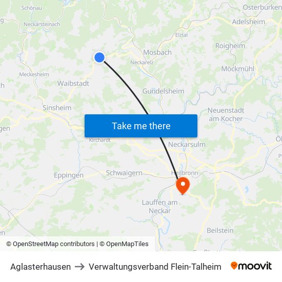Aglasterhausen to Verwaltungsverband Flein-Talheim map