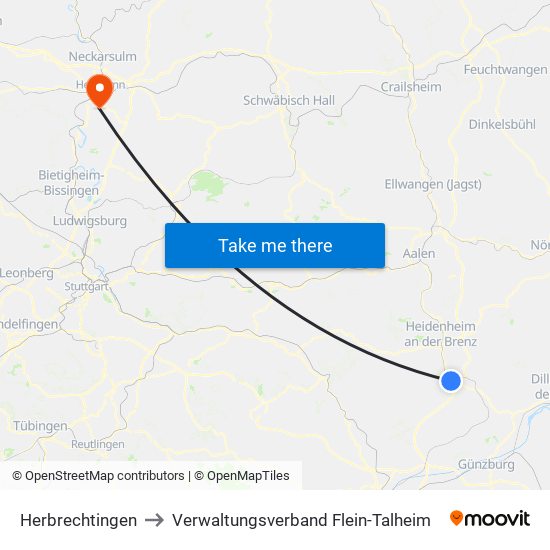 Herbrechtingen to Verwaltungsverband Flein-Talheim map