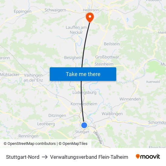 Stuttgart-Nord to Verwaltungsverband Flein-Talheim map