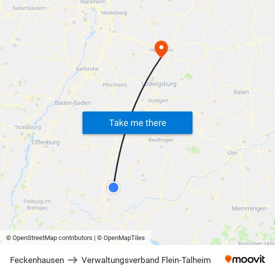 Feckenhausen to Verwaltungsverband Flein-Talheim map